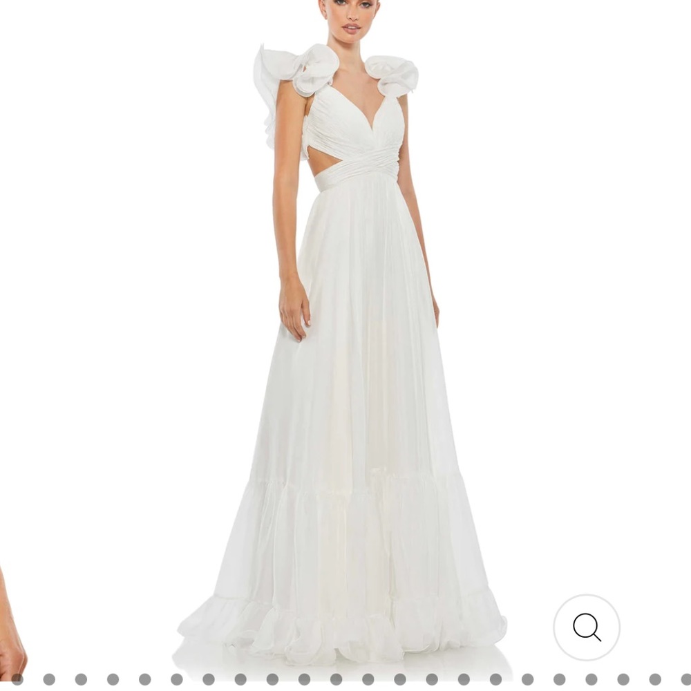 Mac Duggal RUFFLE TIERED CUT-OUT CHIFFON GOWN